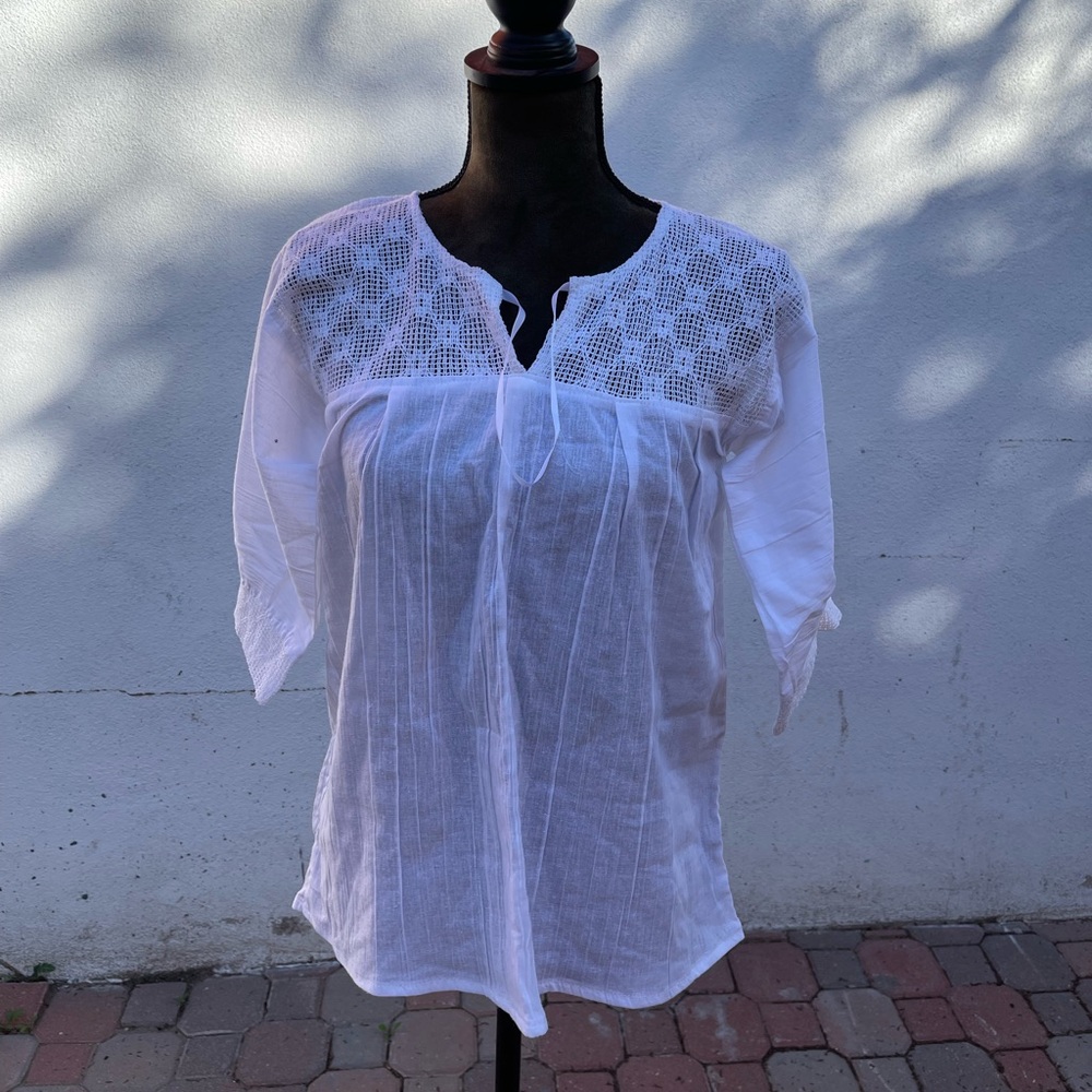 White Lace Detail Women's Top
